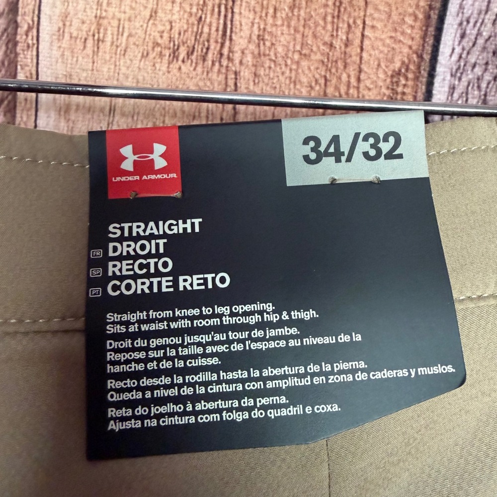 Under Armour Straight Fit Performance Pants Khaki Golf Travel Waist 34 NWT - Picture 8 of 10